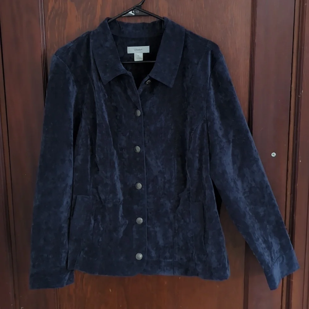 CJ Banks Blue Corduroy Button Down Long Sleeve Lightweight Jacket Size 1X